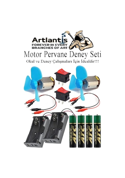 Motor Deney Seti 1 Paket Pervane Dc Motor Anahtar Pil Yatağı Pil Krokodil Kablo Okul Sınıf Deney Malzemesi