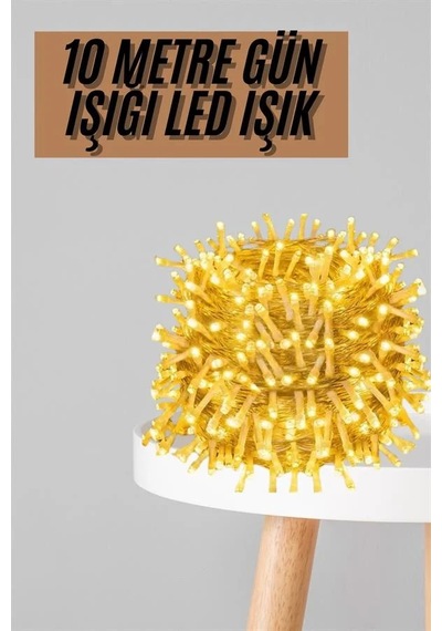 Fişli 10 Metre Günışığı Led Işık 3 Aydınlatma Modlu Dekoratif Ortam Aydınlatması Altın Sarısı