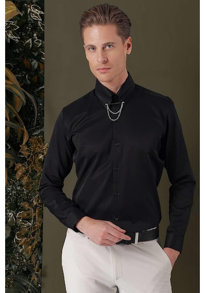 Efor Gk 710 Slim Fit Siyah Klasik Gömlek Siyah