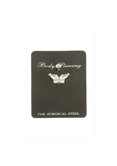 Kelebek - 799 - Zirkon Taşlı Göbek Piercing 1 Adet - Csmo-tex - Gümüş Rengi