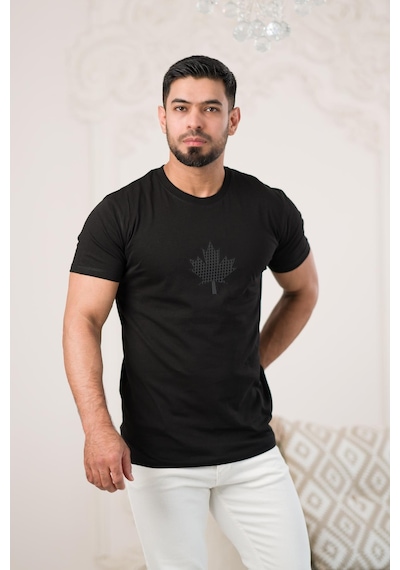 Paul Martin Bisiklet Yaka Önü Baskılı Pamuklu Basic Regular Fit T-shirt Siyah