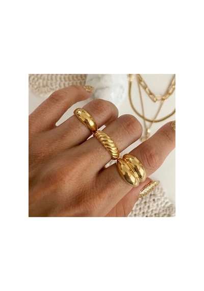 Lunarie 3'lü Dome Chunky Vintage Yüzük Seti 14k Gold Burgu Altın