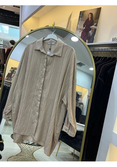 Puane Naturel Dokulu Oversize Gömlek -10800 Bej
