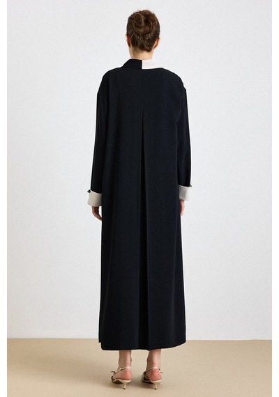 Olcay Garni Ve Aksesuar Detaylı Abaya Takım Siyah 9424-tk