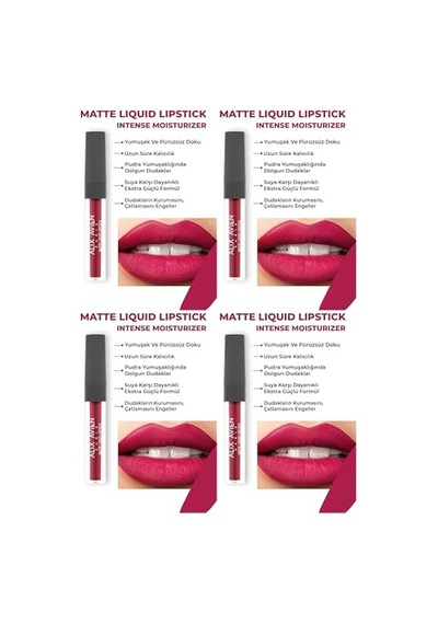 Uzun Süre Kalıcı Kadifemsi Kuruma Yapmayan Mat Likit Ruj - Matte Liquid Lipstick 515 Royal Cranberry 4 Paketi Genel
