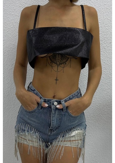 Glitter Crop Top - Siyah Siyah