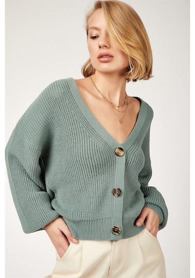 Aqe Fashion Kadın Mint Yeşili 3 Düğmeli Kolu Volanlı Hırka Mint Yeşili