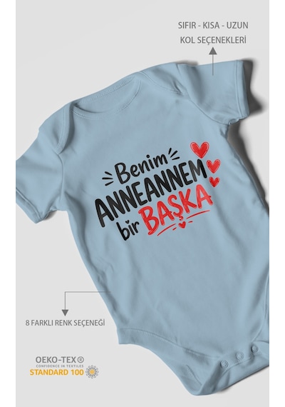 Morivokids Anneannem Bir Başka Kısa Kollu Bebek Body %100 Pamuk Bebe Mavisi