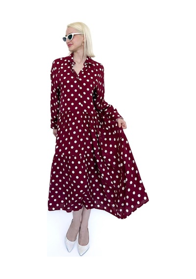 Madmext Bordo Uzun Kollu Düğmeli Desenli Elbise Mg2430 Bordo