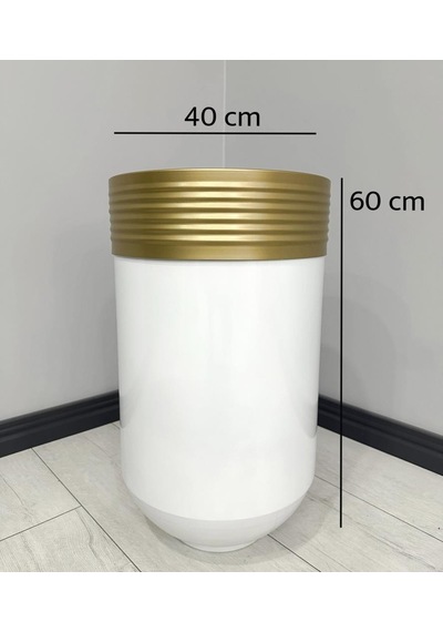 Elegant Dekoratif Eskitme Darbuka Parlak Beyaz Saksı 60cm