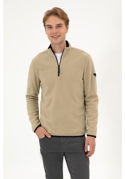 U.S. Polo Assn. Erkek Regular Fit Açık Haki Polar Yarım Fermuarlı Basic Sweatshirt 50313777-VR183