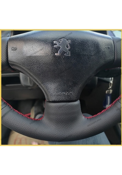 Peugeot 206 Araca Özel Direksiyon Kılıfı Noktalı Düz Kırmızı Dik