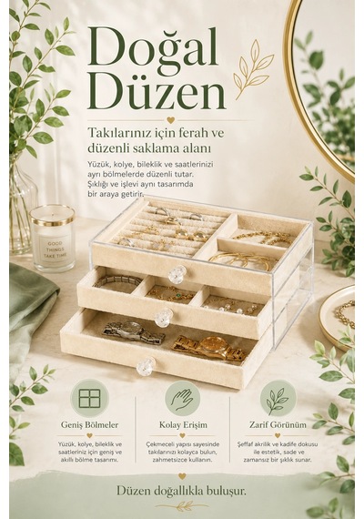 Yüzük Kolye Bileklik Saat İçin Çekmeceli Kadife Takı Organizer Kutusu Çok Renkli
