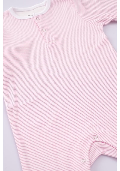 Boumini Bebek Uzun Kollu Çıtçıtlı Tulum Pembe Çizgili-çizgili Pembe