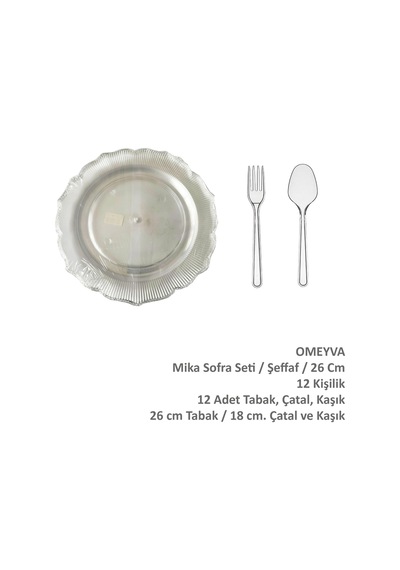 Omeyva 26 Cm. Plastik Sert Mika Şeffaf Sorfa Piknik Seti - 12 Kişilik Tabak Çatal Kaşık Takımı Çok Renkli