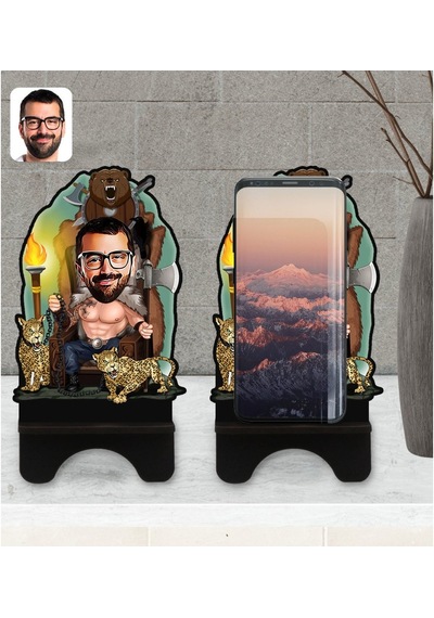 Kişiye Özel Viking Karikatürlü Ahşap Biblo Telefon Standı-1