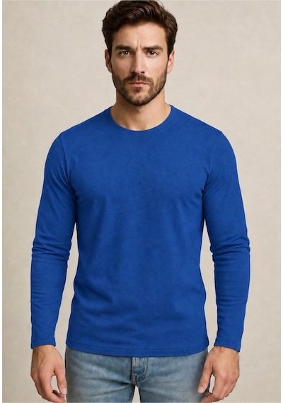 Axxel Erkek Pamuklu Likralı Süprem Uzun Kollu T-shirt-d240 İndigo