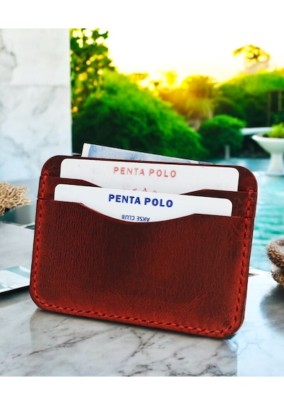Penta Polo Cronder Hakiki Deri Dizme Kartlık Cüzdan Kırmızı