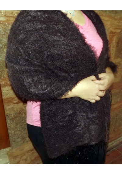 Mandaş Style El Dokuma Angora Bayan Şalı-Siyah