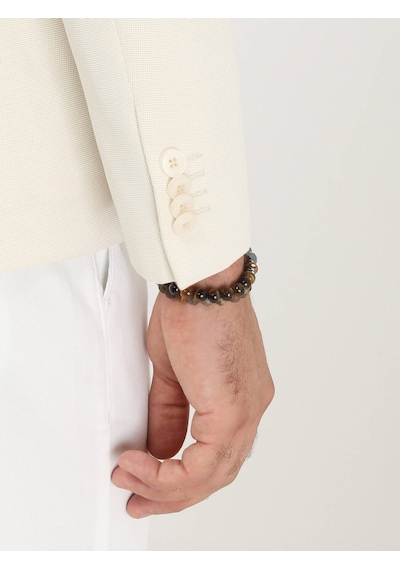 Kip Ekru Düz Slim Fit Örme Ceket 001