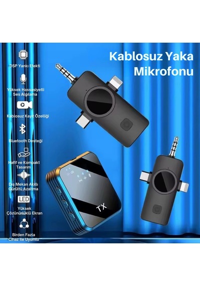 Shopytech Kablosuz 4 Ü 1 Arada Yaka Mikrofonu Type-c Lightning 3.5mm Uyumlu Gürültü Azaltmalı Telefo