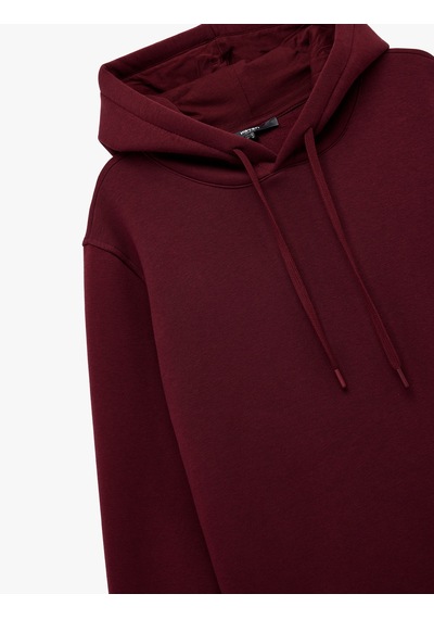 Koton Şardonlu Uzun Kollu Basic Kapşonlu Sweatshirt Bordo 6wam70015mk Bordo