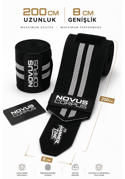 Fitness Diz Bandajı Knee Wraps Ağırlık Crossfit Dizliği Sarmalı Dizlik Cırt Bantlı - 2 Adet - Siyah/gri Desen