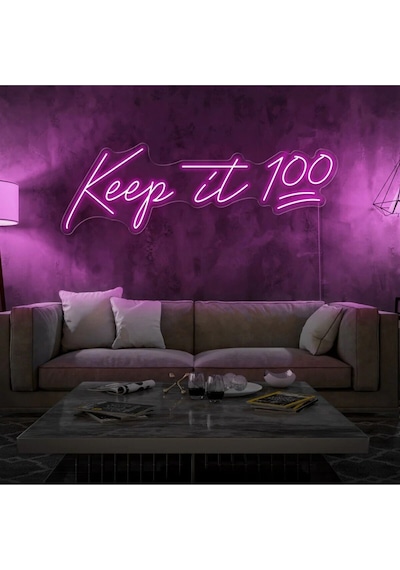 Keep İt 100 Yazılı Neon Tabela Pembe
