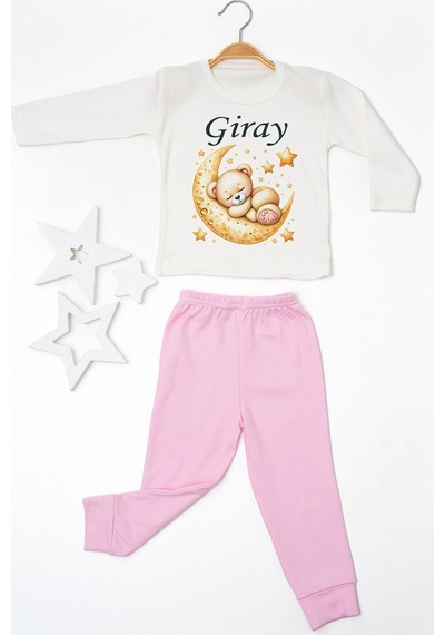 Pia Baby İsme Özel Erkek Çocuk Pijama Takımı %100 Pamuk Penye İsim Baskılı Kişiye Özel Çocuk Pijaması 10646p14pi Krem