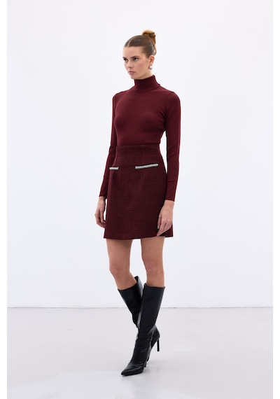 Sateen Aksesuar Detaylı Tüvit Etek - Bordo-136344 Bordo