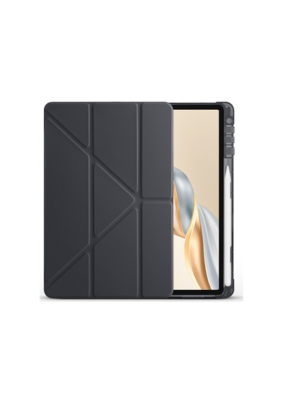 Honor Pad X9a 2025 Eln2-w29-eln2-l29 Uyumlu Kalem Bölmeli Dönebilen Üçgen Standlı Tri Folding Tablet Kılıfı - Mor - T38643