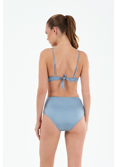 Louren Kadın Siyah/mavi Biye Detaylı Kaplı Telli Yüksek Bel Straplez Bikini Takımı Mavi