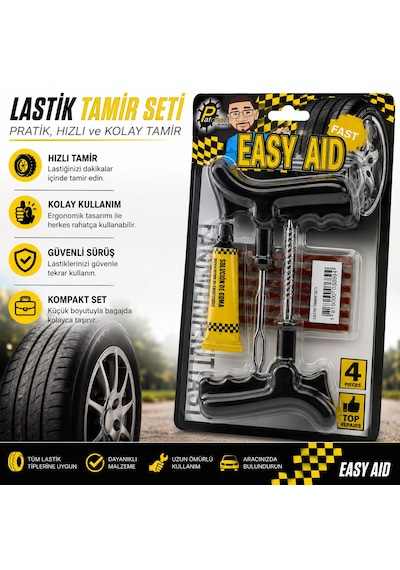 Easy Aid Lastik Tamir Seti Tubeless Mantar Fitil Tamir Kiti Motosiklet Otomobil Scooter Bisiklet