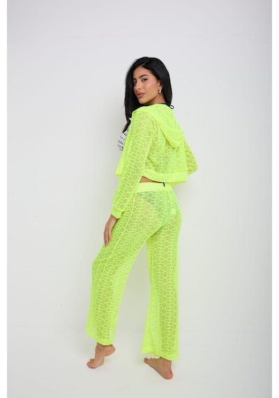 By Papi Kapuşonlu Dantel Bluz Neon Yeşil