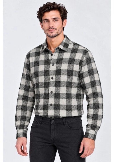 Wear Vexel Erkek Ekose Kareli Batik Yıkamalı Şardonlu Uzun Kollu Regular Fit Oduncu Gömlek - Gri Çok Renkli