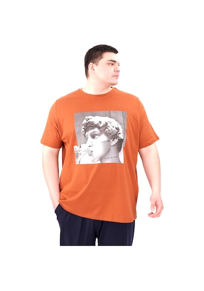 Mode Xl Büyük Beden Erkek T-shirt Bisiklet Yaka Statue U25027 Tarçın Kahverengi