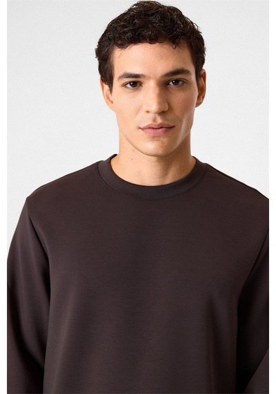 Backandbond Regular Fit Bisiklet Yaka Kahverengi Sweatshirt Koyu Kahverengi