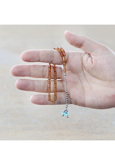 Tesbihane Ateş Kehribar Tesbih - Zirkon Taş Metal Püsküllü - Sarı Renk - Mini Boy - Kesme Kesim