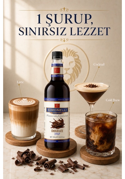 Simonelli Çikolata Aromalı Kahve ve Kokteyl Şurubu 700 ML + Şurup Pompası - Mocha Sıcak Çikolata Latte ve Frappe Şurubu