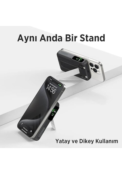 Tpb16 10000 Mah Oled Ekranlı Manyetik Kablosuz Powerbank 20w Pd Hızlı Şarj Ve 15w Magsafe Siyah