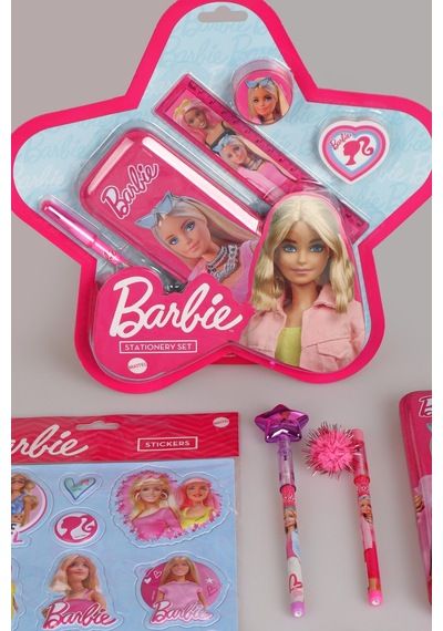 X Dekomus Lisanslı Barbie 12 Parça Kırtasiye Seti Kalem Kutusu,ponponlu Geçmeli Kalem,ponponlu Geçmeli Kalem Ve Basmalı Silgi Seti Altın