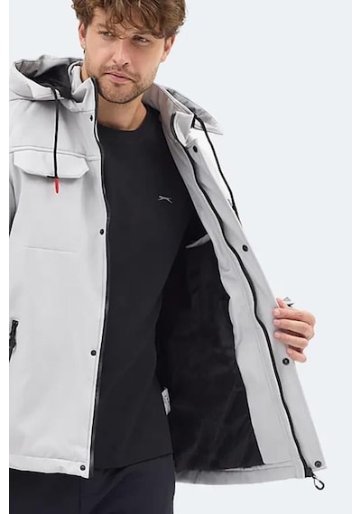 Slazenger Gleam Erkek Kapüşonlu Taş Gri Mont & Kaban Çok Renkli
