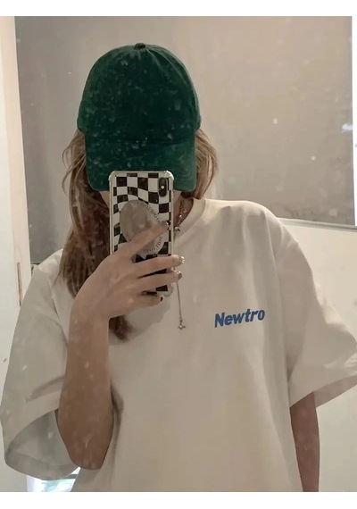 Kadın Tişört Newtro Baskılı Oversize Bisiklet Yaka T-shirt - Beyaz