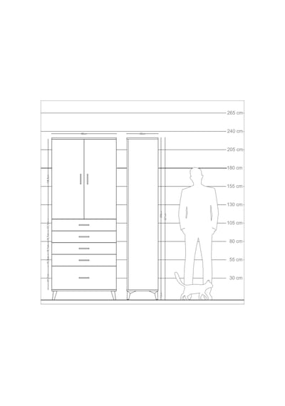 Arges Dolap 2 Raflı 5 Çekmeceli 2 Kapaklı 88x30x221 Çam-antrasit Çam