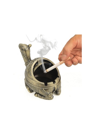 Lüks İşlemeli Metal Deve Biblo Tütsülük Rüzgar Geçirmez Küllük Çok Fonksiyonlu Dekoratif Obje 13 Cm.