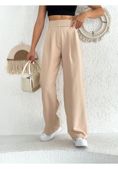 Lavajeans Cırt Cırtlı Bol Paça Plazzo Pantolon Bej Gri
