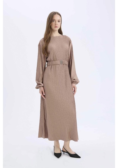 DeFacto Regular Fit Pilise Uzun Kollu Maxi Tesettür Elbise E1952AX25SPBG267