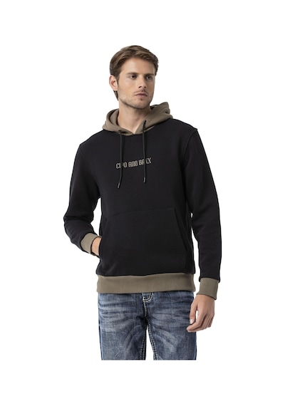 Cipo & Baxx Erkek Kapüşonlu Kanguru Cepli Baskılı Sweatshirt Cl582 Siyah