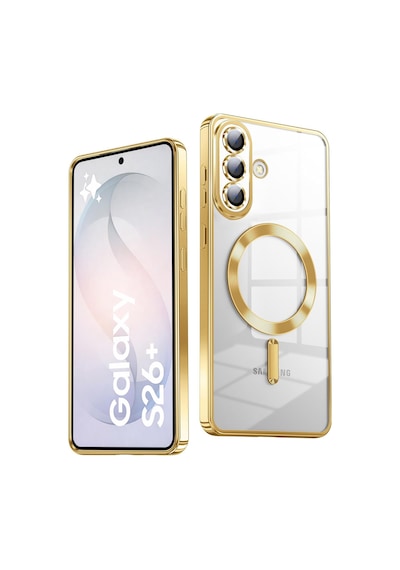 Samsung Galaxy S26 Plus Uyumlu Kılıf Kamera Lens Koruyuculu Magsafe Özellikli Telefon Kılıfı Kapak Gold