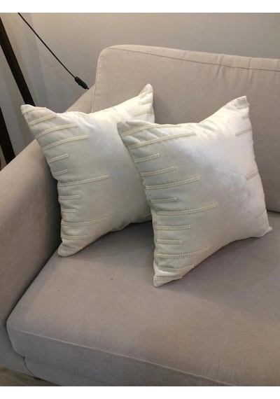 Pearl Incili Kadife Kumaş Krem Kırlent 43 43 Cm Ikili - 814 43 x 43